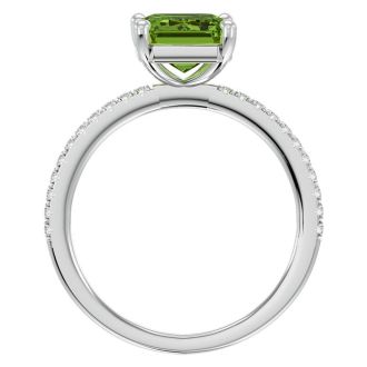 2 Carat Peridot and Diamond Ring In 14 Karat White Gold