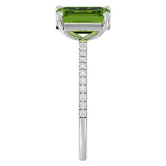 2 Carat Peridot and Diamond Ring In 14 Karat White Gold