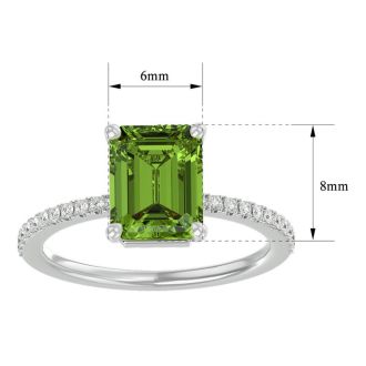 2 Carat Peridot and Diamond Ring In 14 Karat White Gold