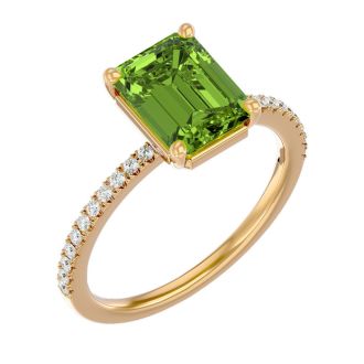 2 Carat Peridot and Diamond Ring In 14 Karat Yellow Gold