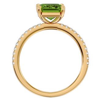 2 Carat Peridot and Diamond Ring In 14 Karat Yellow Gold