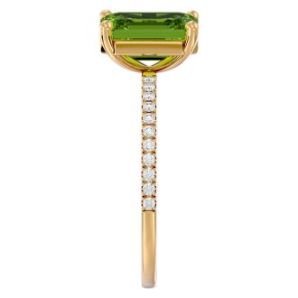 2 Carat Peridot and Diamond Ring In 14 Karat Yellow Gold