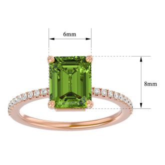 2 Carat Peridot and Diamond Ring In 14 Karat Rose Gold