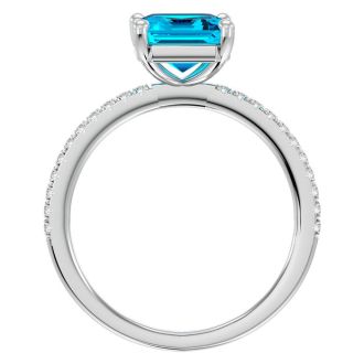 2 Carat Blue Topaz and Diamond Ring In 14 Karat White Gold