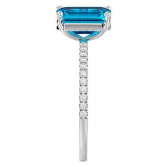2 Carat Blue Topaz and Diamond Ring In 14 Karat White Gold