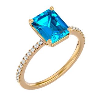 2 Carat Blue Topaz and Diamond Ring In 14 Karat Yellow Gold