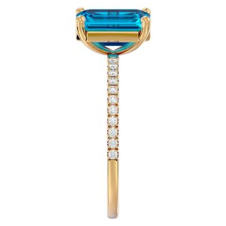 2 Carat Blue Topaz and Diamond Ring In 14 Karat Yellow Gold