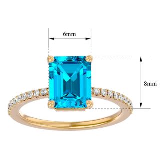 2 Carat Blue Topaz and Diamond Ring In 14 Karat Yellow Gold