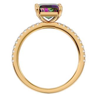 1-1/2 Carat Octagon Shape Mystic Topaz Ring and Diamonds In 14 Karat Yellow Gold