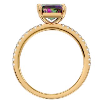 1-1/2 Carat Octagon Shape Mystic Topaz Ring and Diamonds In 14 Karat Yellow Gold