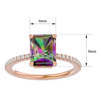 1-1/2 Carat Octagon Shape Mystic Topaz Ring and Diamonds In 14 Karat Rose Gold
