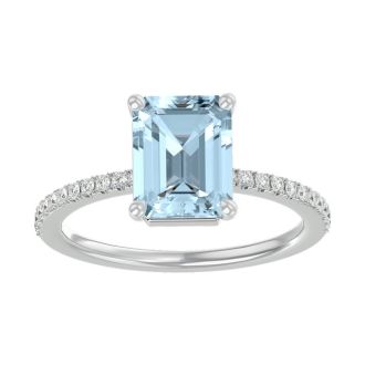 Aquamarine Ring: Aquamarine Jewelry: 1 1/2 Carat Aquamarine and Diamond Ring In 14 Karat White Gold