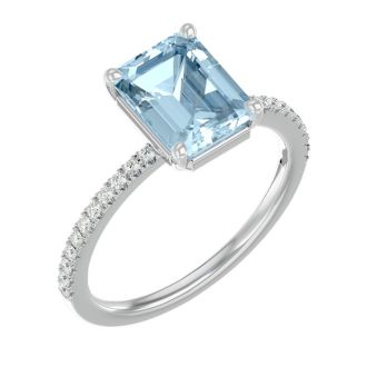 Aquamarine Ring: Aquamarine Jewelry: 1 1/2 Carat Aquamarine and Diamond Ring In 14 Karat White Gold