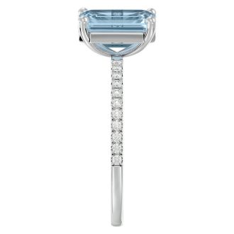 Aquamarine Ring: Aquamarine Jewelry: 1 1/2 Carat Aquamarine and Diamond Ring In 14 Karat White Gold