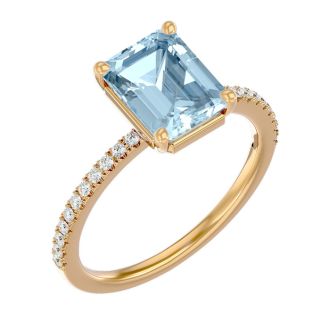Aquamarine Ring: Aquamarine Jewelry: 1 1/2 Carat Aquamarine and Diamond Ring In 14 Karat Yellow Gold