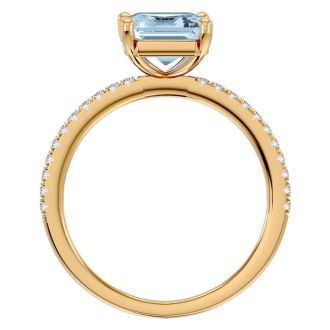 Aquamarine Ring: Aquamarine Jewelry: 1 1/2 Carat Aquamarine and Diamond Ring In 14 Karat Yellow Gold