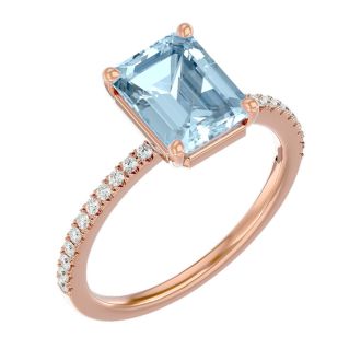 Aquamarine Ring: Aquamarine Jewelry: 1 1/2 Carat Aquamarine and Diamond Ring In 14 Karat Rose Gold