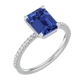 2 Carat Tanzanite and Diamond Ring In 14 Karat White Gold