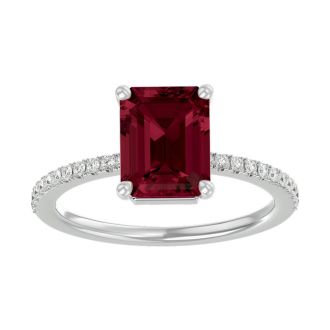 Garnet Ring: Garnet Jewelry: 2 Carat Garnet and Diamond Ring In 14 Karat White Gold