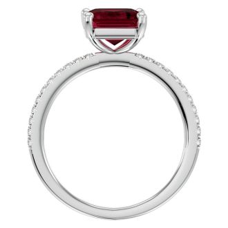 Garnet Ring: Garnet Jewelry: 2 Carat Garnet and Diamond Ring In 14 Karat White Gold