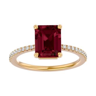 Garnet Ring: Garnet Jewelry: 2 Carat Garnet and Diamond Ring In 14 Karat Yellow Gold