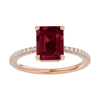 Garnet Ring: Garnet Jewelry: 2 Carat Garnet and Diamond Ring In 14 Karat Rose Gold
