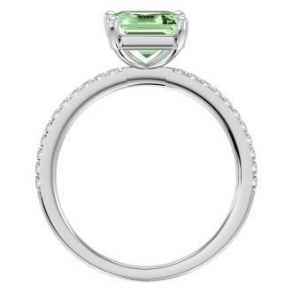 1 1/2 Carat Green Amethyst and Diamond Ring In 14 Karat White Gold