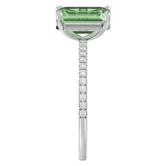 1 1/2 Carat Green Amethyst and Diamond Ring In 14 Karat White Gold