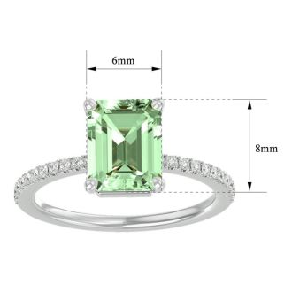 1 1/2 Carat Green Amethyst and Diamond Ring In 14 Karat White Gold
