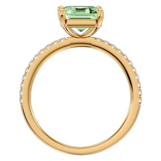1 1/2 Carat Green Amethyst and Diamond Ring In 14 Karat Yellow Gold