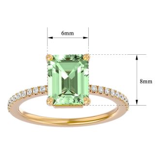 1 1/2 Carat Green Amethyst and Diamond Ring In 14 Karat Yellow Gold