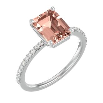 1-1/2 Carat Morganite and Diamond Ring In 14 Karat White Gold