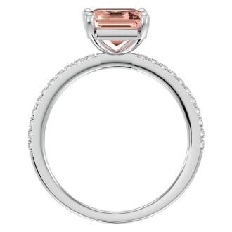 1-1/2 Carat Morganite and Diamond Ring In 14 Karat White Gold