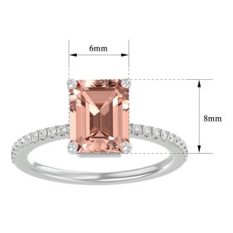 1-1/2 Carat Morganite and Diamond Ring In 14 Karat White Gold