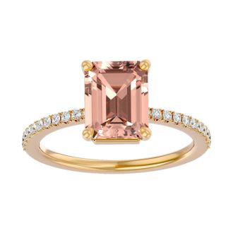 1-1/2 Carat Morganite and Diamond Ring In 14 Karat Yellow Gold