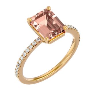1-1/2 Carat Morganite and Diamond Ring In 14 Karat Yellow Gold