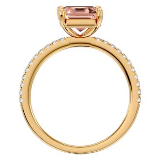 1-1/2 Carat Morganite and Diamond Ring In 14 Karat Yellow Gold
