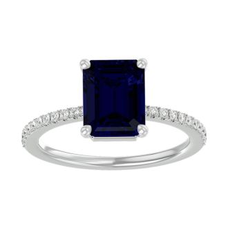 2 1/2 Carat Sapphire and Diamond Ring In 14 Karat White Gold