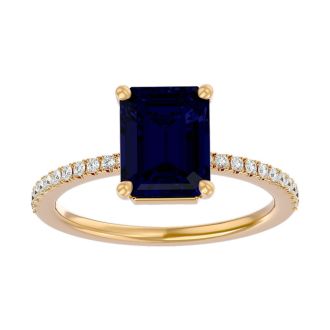 2 1/2 Carat Sapphire and Diamond Ring In 14 Karat Yellow Gold
