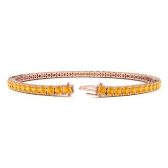 4 1/4 Carat Citrine Tennis Bracelet In 14 Karat Rose Gold, 7 1/2 Inches