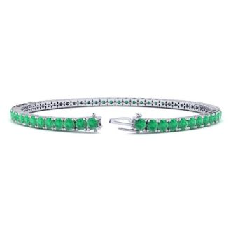 4 1/4 Carat Emerald Tennis Bracelet In 14 Karat White Gold, 6 1/2 Inches