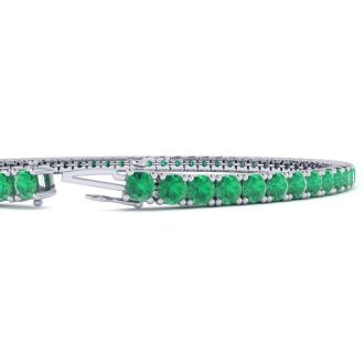 4 1/4 Carat Emerald Tennis Bracelet In 14 Karat White Gold, 6 1/2 Inches