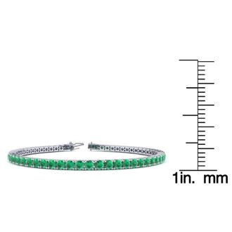 4 1/4 Carat Emerald Tennis Bracelet In 14 Karat White Gold, 6 1/2 Inches