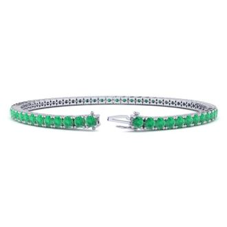 5 1/2 Carat Emerald Tennis Bracelet In 14 Karat White Gold, 8 1/2 Inches