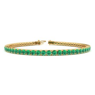 4 Carat Emerald Tennis Bracelet In 14 Karat Yellow Gold, 6 Inches