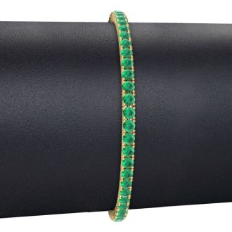 4 Carat Emerald Tennis Bracelet In 14 Karat Yellow Gold, 6 Inches