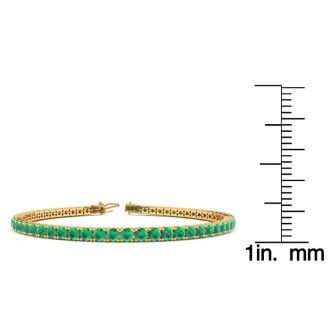 4 1/4 Carat Emerald Tennis Bracelet In 14 Karat Yellow Gold, 6 1/2 Inches