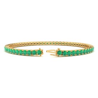 4 1/2 Carat Emerald Tennis Bracelet In 14 Karat Yellow Gold, 7 Inches