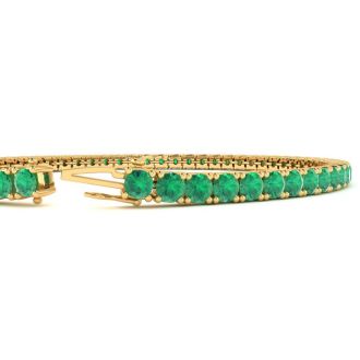 5 1/4 Carat Emerald Tennis Bracelet In 14 Karat Yellow Gold, 8 Inches