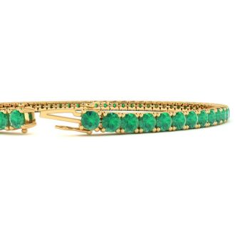 6 Carat Emerald Tennis Bracelet In 14 Karat Yellow Gold, 9 Inches